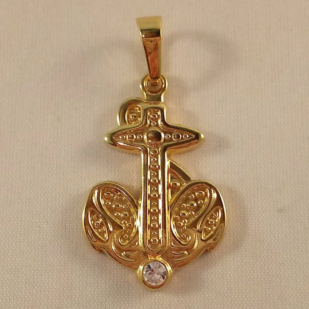 18K Yellow Gold Filled Boat Anchor Diamond Zircon Necklace Pendant Gorgeous Gift - Picture 2 of 7
